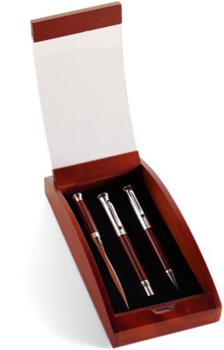 Set d'écriture « Borkum » en bois de rose - Stylo-bille, stylo-plume et étui