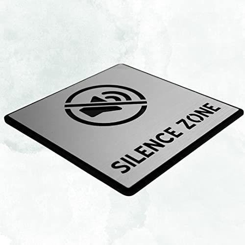 Image of CVANU Silver Acrylic SILENCE ZONE Self-Adhesive Sign Board for Office /Hospital /Cafe Sign Board (set of 2) c86