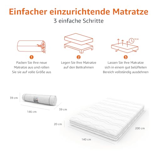 Amazon Basics – Viskoelastische Matratze (Memoryschaum) mit 7 Zonen, mittelfest, 140 x 200 cm – Bild 6