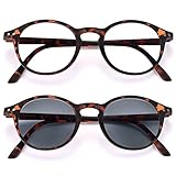 EYEGUARD 2 Pack Vintage Reading Glasses for Women Men includes Sun Readers, UV Protection Reading Sunglasses with Spring Hinge, Tortoise, 1.50