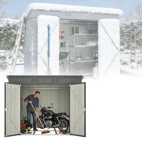 RRrawgff Cobertizo de Jardín Exterior 8x4ft, Metálico Caseta de Jardín con Puerta y Ventilación, Cobertizo de Almacenamiento con Techo, Caseta Metal para Herramientas Terraza Patio (242x126x182 cm)