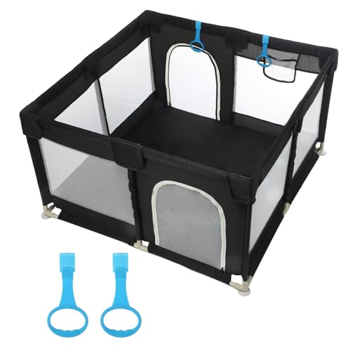 Parque Infantil para Bebé 115x115 cm con Red Transpirable, Corralito con 30 Bolas y 2 Asas, Valla de Seguridad para Niños, Ideal para Interior, Hogar y Zona de Juegos
