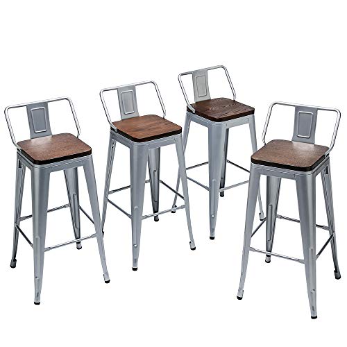 Yongqiang Metal Bar Stools with Back Set of 4 Barstools