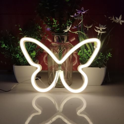 Image of JYWJ Butterfly Neon Sign,USB or 3-AA Battery Powered Neon Light,LED Table Decoration,Bedroom Wall Decoration,Birthday Gift,Wedding Supplies Business Gift(Warm)