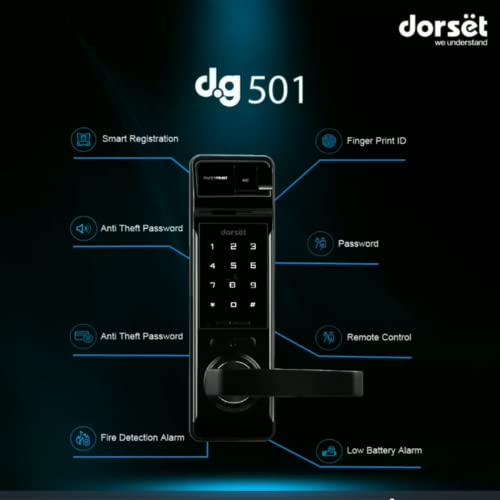 Image of Dorset Digital Door Lock | 4 in 1 Access Lock (Biometric, PIN, RFID, Mechanical Key Access) | up to 200 Unique Fingerprint and up to 50 RFID card | Black