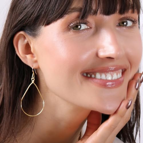 18K Gold or 925 Sterling Silver Plated Dangle Earrings for Women - Minimalist Teardrop Hoops - Hypoallergenic and Safe for Sensitive Ears2