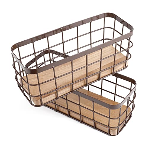 Dicunoy 2 Pack Small Wire Baskets, Narrow Rustic Storage Multipurpose Basket,Farmhouse Rectangle Bathroom Counter Organizer Tray for Kitchen Countertop, Pantry, RV,Office Decorative, 25.5 x 10 x 10cm - Cosy Home Interiors Dicunoy 2 Pack Small Wire Baskets, Narrow Rustic Storage Multipurpose Basket,Farmhouse Rectangle Bathroom Counter Organizer Tray for Kitchen Countertop, Pantry, RV,Office Decorative, 25.5 x 10 x 10cm - Image 4