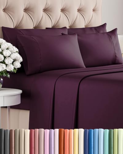 Image of King 6 Piece Bed Sheet Set - Breathable & Cooling Sheets - Deep Purple
