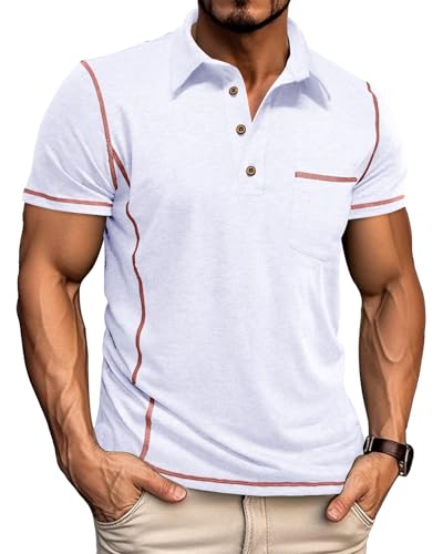 LAOARA Koszulka polo męska z krótkim rękawem, koszulka polo dla mężczyzn, sportowa, na lato, krój slim fit, Classics M-3XL, biały, 3XL