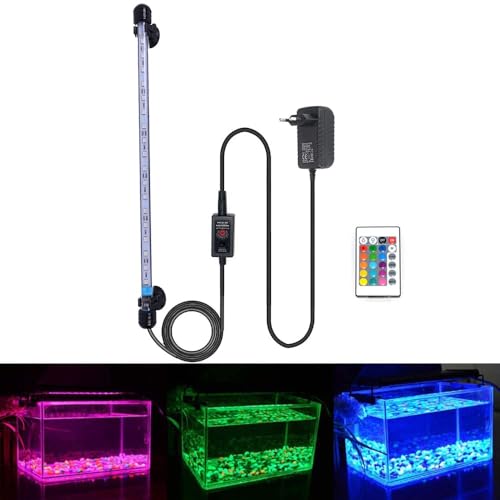 MLJ LED 18-112 cm para acuario de peces, lámpara impermeable para acuario, iluminación de acuario, enchufe de la UE, barra de luz LED subacuática (RGB, 37 cm)