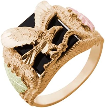 Men's Onyx Eagle Ring, 10k Yellow Gold, 12k Pink and Green Black Hills Gold Size 8