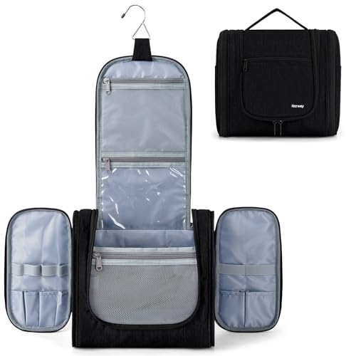 Narwey Neceser Viaje Colgante Mujer Hombre, Bolsa de Aseo Grande con Compartimentos, Neceser Bolsa de Maquillaje Organizador Viajes Accesorios para Mujeres Niñas Hombre (Nergo)