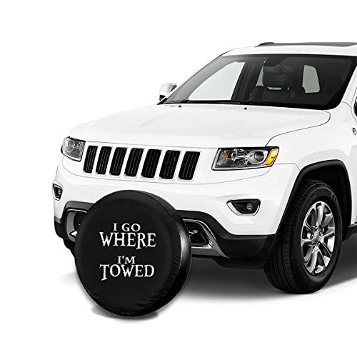 Uktly I Go Where I'm Towed Tire Covers - Spare Tire Cover for RV Jeep Wrangler Trailer Campers 16 Inch Wheel Water-Proof Dust-Proof and Sun Protection - Thumbnail 4