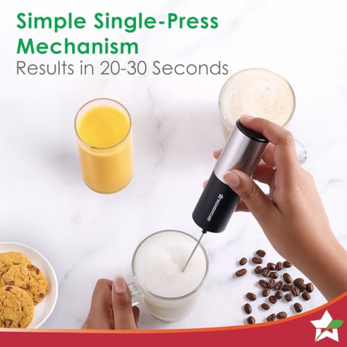 Image of Wonderchef Regalia Milk Frother & Whisk, Kitchen Tool for Coffee, Lattes, Whip Cream, Egg Whisk, AA Battery Operated, Stainless-Steel, Stand-up Design, Easy Single Push Mechanism, Everyday Use, Black