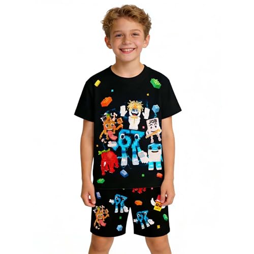 Pygzyx Boys Funny Brain 67 Meme Shorts Set Kids Short Sleeve T-shirt Pants Casual Clothes Outfits