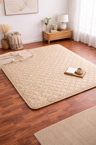 Image of PU Ultra Soft Foam Folding Mattress for Travel | Portable /Foldable Floor Mattress for Sleeping | 240 GSM Knitted Fabric| Indoor Quilted Roll-Up Yoga Mat for Home (Beige, 72x60)