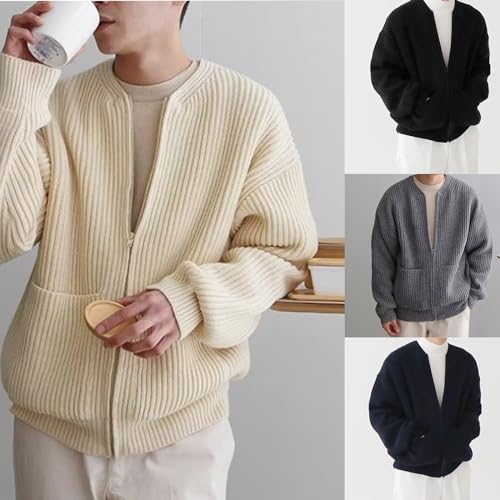 Womens Sweaters,Men's Full Zipper Cardigan Sweater Solid Color Knitted Sweaters Knitted Men Casual Sweater Cardigan 7