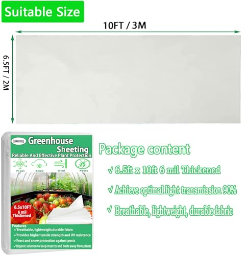Xstronq TMBM01 6.5Ftx10Ft Greenhouse Plastic Sheeting, 6 Mil Thick Clear Polyethylene Film, Waterproof Wind Frost Dust Uv Resistant Green House Plastic Covering thumb #1
