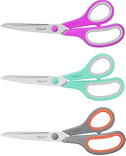 iBayam Scissors, 8" Multipurpose Scissors Bulk 3-Pack, Ultra Sharp Blade Shears, Comfort-Grip Handles
