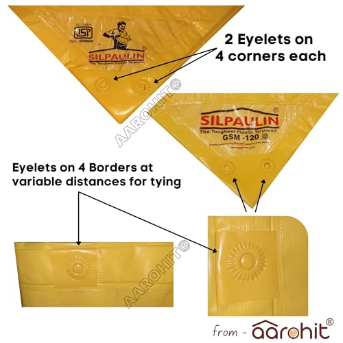 Image of Silpaulin Tarpaulin (15Ft X 18Ft) 120 GSM from 100% Waterproof UV Resistant Cross Laminated Multi Layer Tarpaulin Tirpal Reinforced Eyelets, Swiss Technology, Yellow, (15Ft X 18Ft)