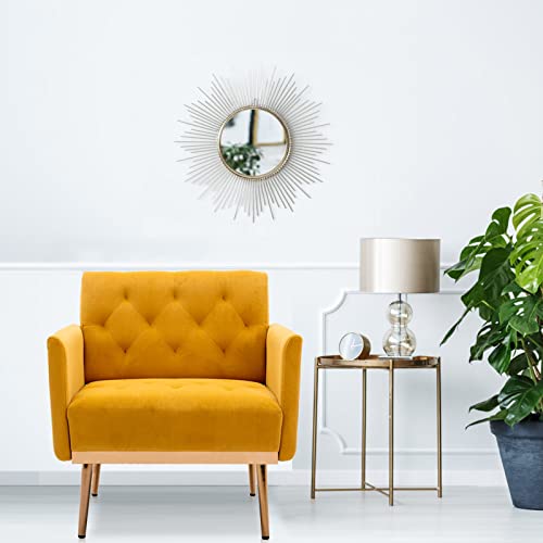 Kivenjaja Velvet Accent Chair, Modern Comfy Tufted Upholstered Armchair For Living Room & Bedroom, Reading Arm Chair Single Sofa With Rose Gold Metal Legs, Mustard #TOP2