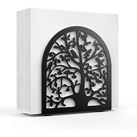 Housolution Napkin Holder, Tree & Bird Design Metal Serviette Holder Iron Napkin Organizer Stand Modern Table Decor for Home and Kitchen - Black Cover