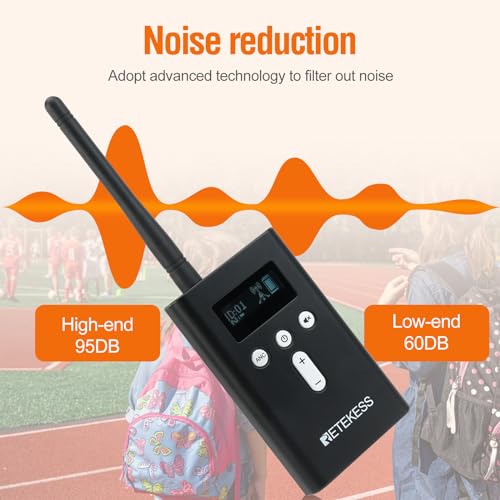 Sistema de guía turística Retekess T130P para fábricas y iglesias, con 30 auriculares in-ear universales de un solo lado, conector jack de 3,5 mm, 2 transmisores y 30 receptores miniatura 2