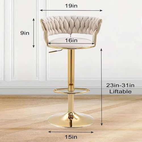 Butacos de Bar Ajustables con Espaldar y Reposapiés, Tapizados en Terciopelo, Patas y Base Metálicas Doradas, Silla Giratoria 360° para Comedor o Pub, Rosa miniatura 2