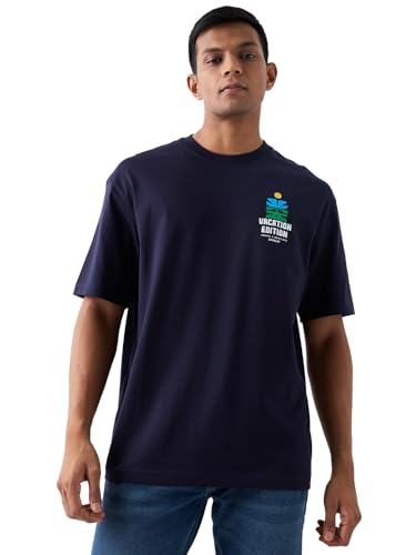 Image of Spykar Men's Oversized Round Neck Half Sleeve Solid Casual T-Shirt