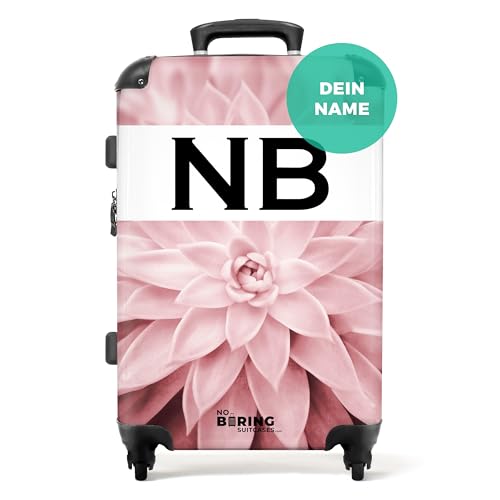 NoBoringSuitcases.com® Koffer personalisiert, 67x43x25cm - Reisekoffer Groß - Hartschalenkoffer Mittelgroß, Koffer Mittelgroß - Koffer - Rosa Blume - Leicht - Koffer mit Namen Initialen