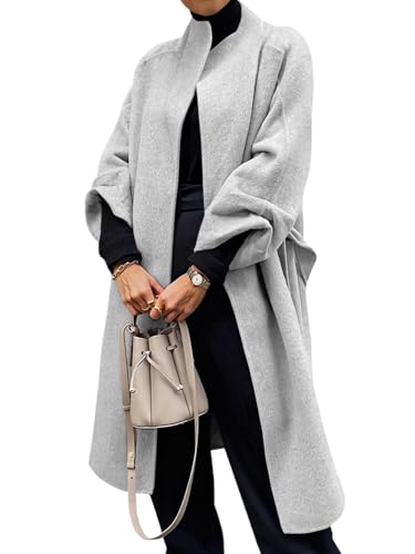 Image of Cicy Bell Womens Long Pea Coats Oversized Wrap Wool Blend Trench Coats Winter Open Front Cardigan Overcoats