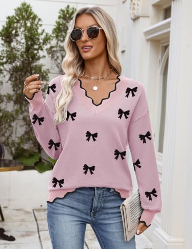 Image of Zeagoo Women's 2026 Fall V Neck Sweater Long Sleeve Lightweight Knit Tops