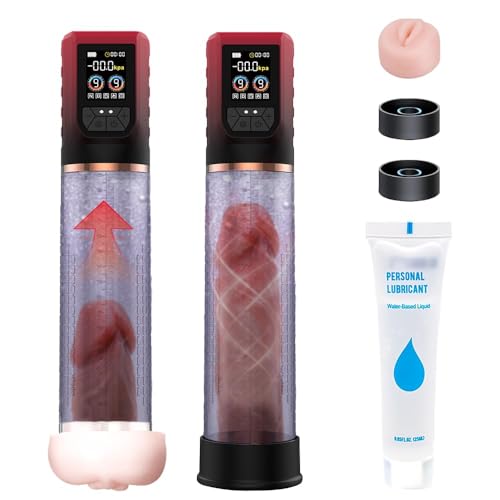 Penis Pump Penis Enlarger Extender with Lube 3 in 1 Mens Vibrator Electric Penis Vacuum Pump with 12 Smart Training Modes Penis Sleeve Male Masturbator Sex Toys for Men Bigger Stronger (Red)
