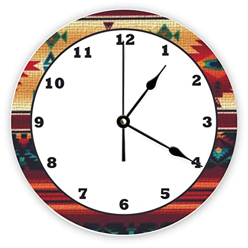 Decorative Silent No Ticking Wall Clock Southwestern Pattern Round Modern Wooden Clocks For Bedroom Living Room Home Office School Wall Art Decor, 10 Inches #TOP17