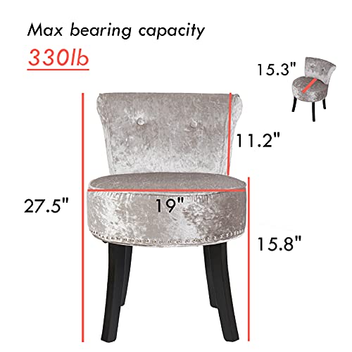 Wisfor Vanity Chair With Back For Bedroom, Velvet Vanity Seat Chairs Cute Makeup Stools For Bedroom Girl Women (Silver) #TOP4