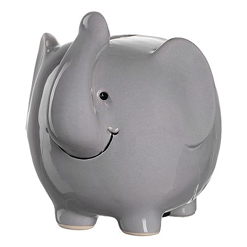 LEONARDO HOME Bambini Elefant Spardose, Keramik Sparschwein mit Schlüssel, Geschenk für Kinder, Jungen Mädchen, 11,5 cm, grau farbig, 039193