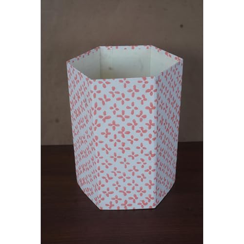 Image of Floral Hand Block Printed 3.3 Gallon Decorative Waste Basket - Eco-Friendly Cardboard Trash Can, Plastic-Free & Sustainable, Perfect for Christmas and Housewarming Gifts (1, Pink DOT)