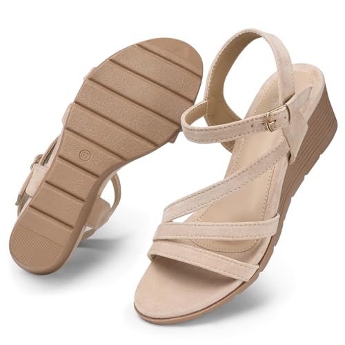 Image of SHIBEVER Wedge Sandals for Women Dressy: Comfortable Low Heel Sandal