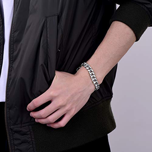 ChainsPro Cuban Link Bracelet for Mens, 6/10/14 mm, 19-21CM Length, 18K Gold Plated/316L Stainless Steel/Black-With Gift Box3