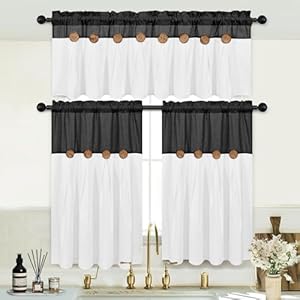 Boho Kitchen Curtains 36 Inch Length, Farmhouse Cotton Linen Tier Curtains, Rustic Button Short Curtains for Windows, Black Country Cafe Curtains, Rod Pocket Small Window Curtains for Kitchen, 26x36 Boho Kitchen Curtains 36 Inch Length Farmhouse Cotton Linen Tier Curtains Rustic Button Short Curtains for Windows Black Country Cafe Curtains Rod Pocket Small Window Curtains for Kitchen 26×36