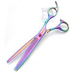 7.0in Titanium Professional Pet Grooming Scissors Set,Straight & Thinning & Curved Scissors 3pcs Set for Dog Grooming,A349 (Rainbow) - Image 4