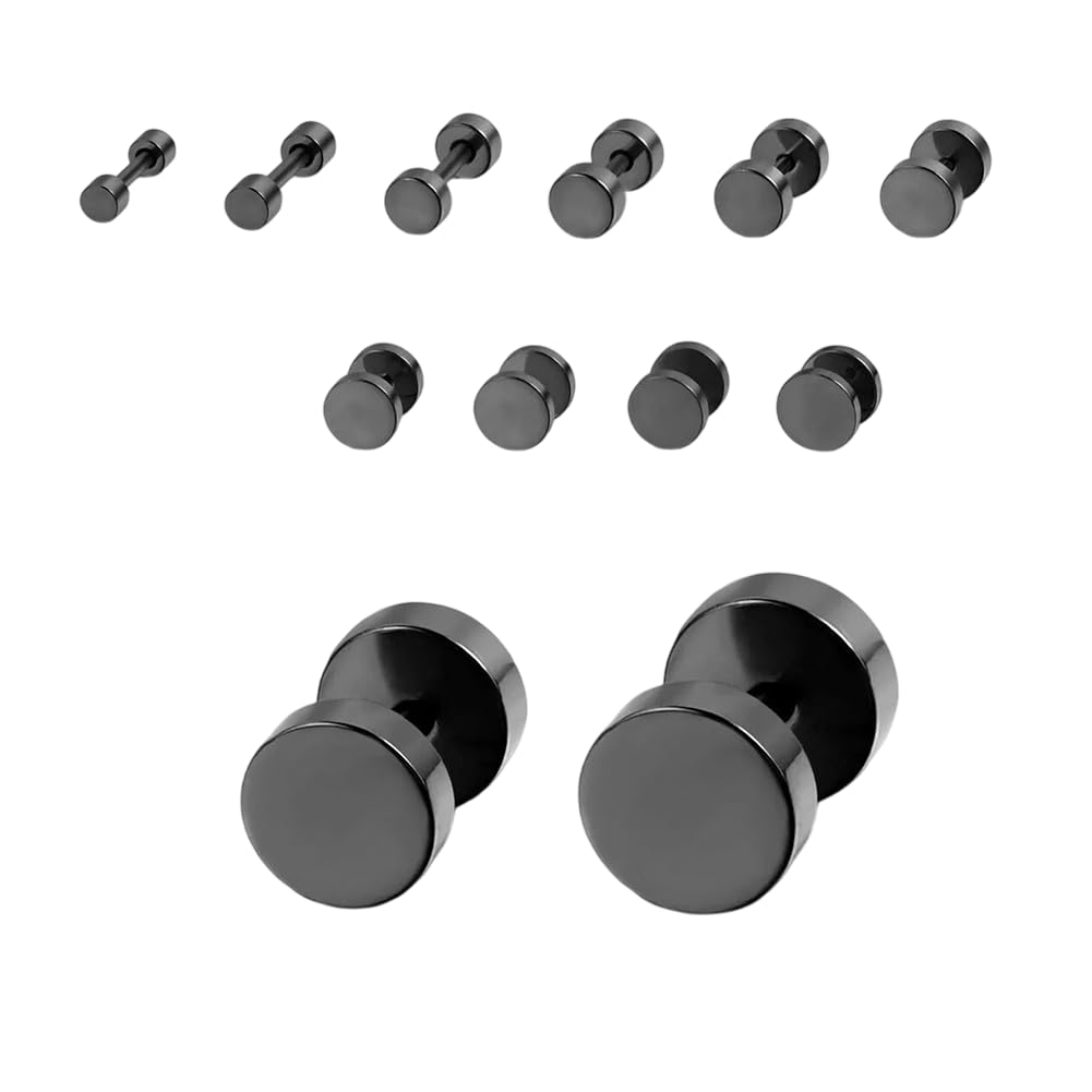 the men thing ROUND DUMBBELL - BLACK - Pure Titanium Steel Ear Hoop Earrings for Men & Boys (16mm to 2mm)-picture-24