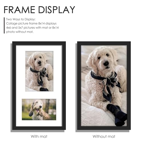 Image of DUENPY 8x14 Picture Frame Collage Display 4x6 and 5x7 Photos for Available Horizontal Wall Mounting Display and Vertical Black