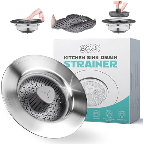 Silicone 3 in 1 Kitchen Sink Drain Strainer and Stopper Combo, 304 Stainless Steel Wraped Shell, Silicone Anti-Clogging Basket Strainer, with Handle for US Standard 3-1/2 Inch Drain Cover