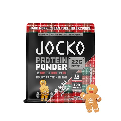 Jocko Mölk Whey Protein Powder - Keto, Probiotics, Grass Fed, Digestive Enzymes, Amino Acids, Low Sugar Monk Fruit Blend - Muscle Recovery & Growth (28 Servings (Pack of 1), Gingerbread Cookie)
