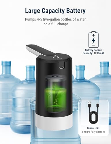 Image of COSTAR Portable Water Dispenser Pump for 20 Litre Bottle, Mini Water Pump with Removable Spout, USB Rechargeable Water Dispenser for Home with Low Noise | High Efficiency (Kingfisher 4), Black