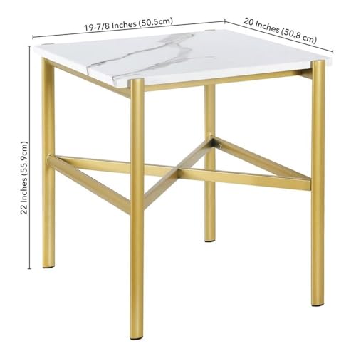 Image of Braxton 21.25'' Wide Rectangular Side Table with Faux Marble Top in Gold