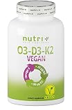 O3 - D3 - K2 VEGAN Kapseln - Omega 3 Fettsäuren mit DHA aus Algenöl und ALA - Vitamin D aus Flechten und All-Trans MK7 Menachinon-7 - pflanzlich & hochdosiert - Nutri-Plus O3D3K2