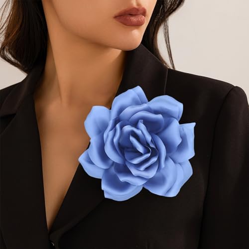 Image of Flower Brooch Pins for Women 5.5in Lapel Pins Large Rose Floral Brooches Dainty Satin Fabric Brooches Rose Flower Hair Clips Wedding Party Dance Clothes Accessories Jewelry