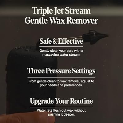 Wush Pro By Black Wolf- Deluxe Water Powered Ear Cleaner- Safe & Effective- Electric Triple Jet Stream 3 Pressure Settings For Ear Wax Buildup- Ear Wax Removal Kit- Water Resistant USB Rechargeable